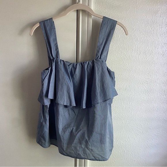 Who What Wear Tiered Chambray Blue Tank Top - Picture 12 of 16